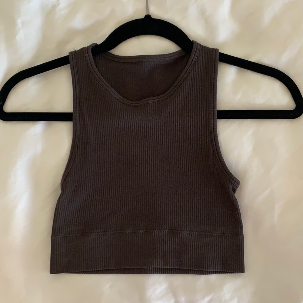 STRETCH RIB HIGH NECK BRA | SOOT / XXS/XS